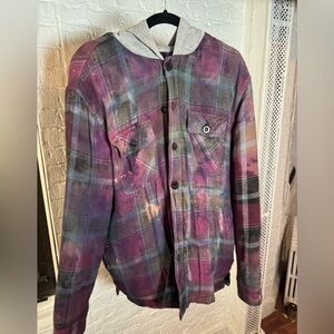 Plaid Hooded Jacket with Button Closure
